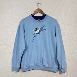 Vtg 90s Cat Granny Cottagecore Crew Sweatshirt 1X Top Stitch Morning Sun Pastel